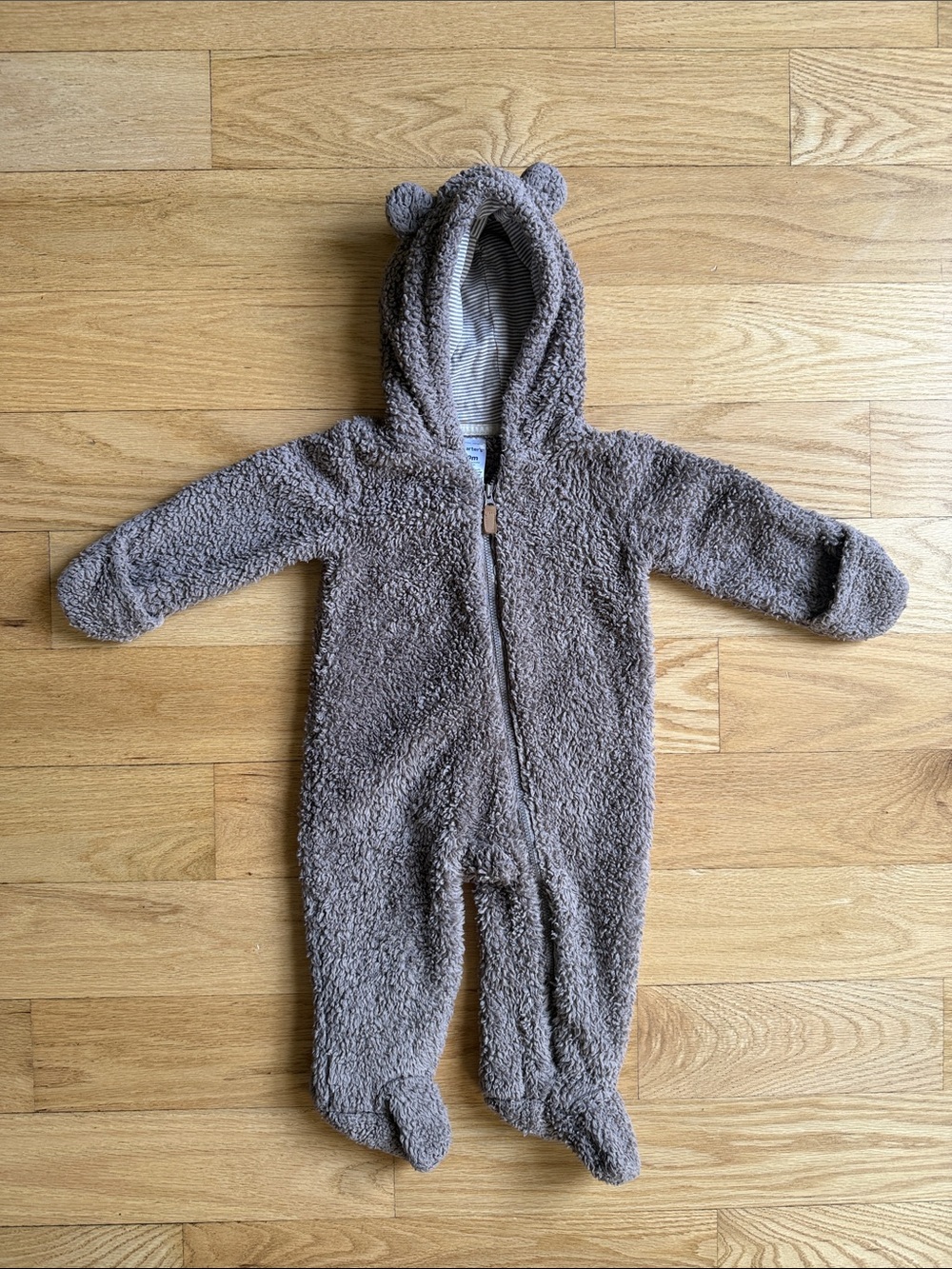Cozy Brown Sherpa Baby One-Piece with Hood